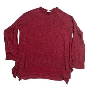Anthropologie Postage Stamp Womens Large Ruffled Side Slit Pullover Sweater Red